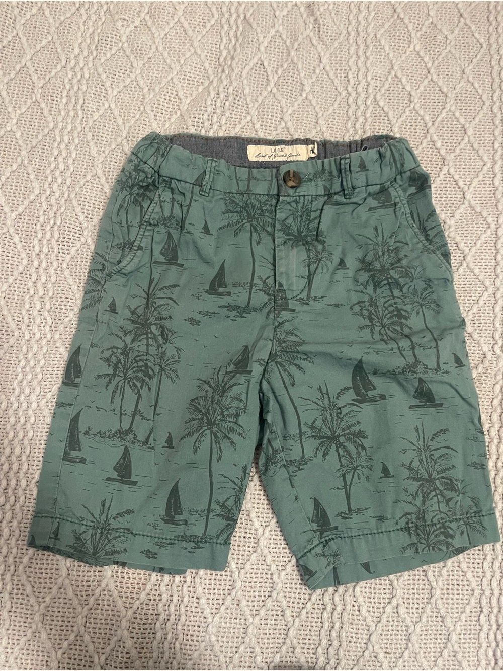 H&M Teal Shorts with Dark Teal Tropical Sailboat Print